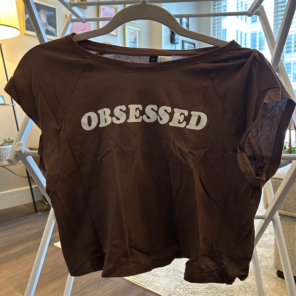 Divided Brown 'Obsessed' Crop top
